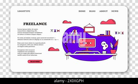 Organization of work process in the house. Remote work benefits. Distant work. Freelance. Homework. Scene of organization and workflow improvement. La Stock Vector