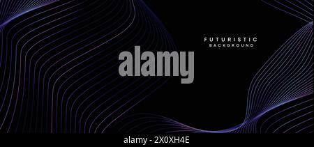 technology, digital age, data visualization, future technology background Smooth wave lines with purple, blue, and green gradient banner, presentation Stock Vector