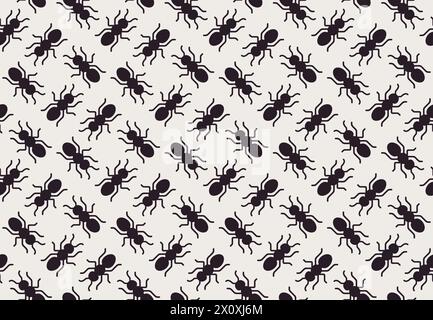 Seamless black ants pattern, simple geometric silhouettes.Flat design background illustration. Stock Vector