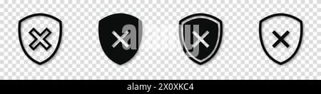 Set of shield icon - X marks, no or cross. Vector clipart of cross mark on white background. For web site or mobile app. Stock Vector