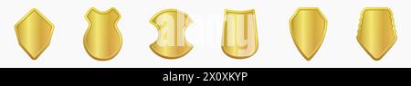 Set of realistic golden heraldic shields. Glass and glossy shield collection. Vector illustration. Stock Vector