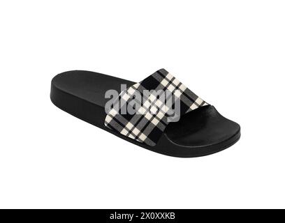 check and black slide in slipper isolated on white background Stock Photo