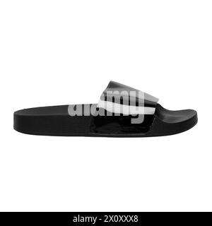 black slide in slipper flat lay isolated on white background Stock Photo