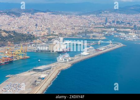 An aerial view of Barcelona's seaport, sea and cityscape. Stock Photo