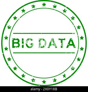 Grunge green big data word round rubber seal stamp on white background Stock Vector