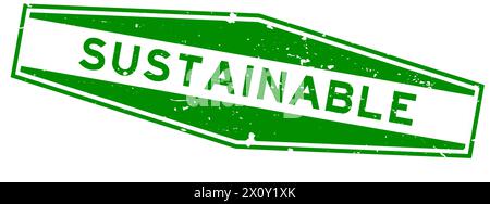 Grunge green sustainable word hexagon rubber seal stamp on white background Stock Vector