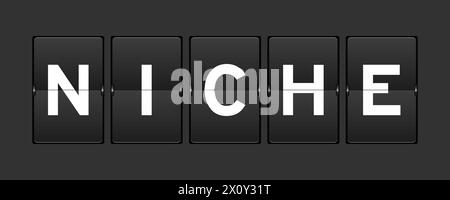 Black color analog flip board with word niche on gray background Stock Vector