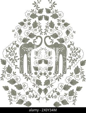 Ethnic oriental seamless vector pattern with elephant in folk style. Stock Vector