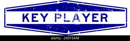 Grunge blue key player word hexagon rubber seal stamp on white background Stock Vector