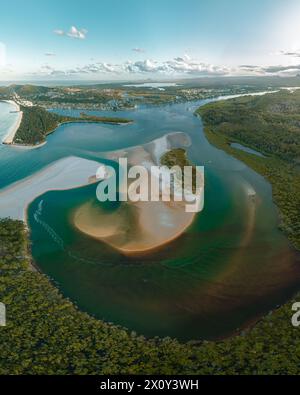 Aerial Drone view of Noosa River, Byron Gold Coast Sunshine Coast, Australia. Stock Photo
