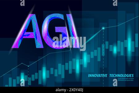 Artificial general intelligence wire letter symbols. Data binary code flow. Minimalist style AGI icon. Machine learning concept technology AI brain Stock Vector