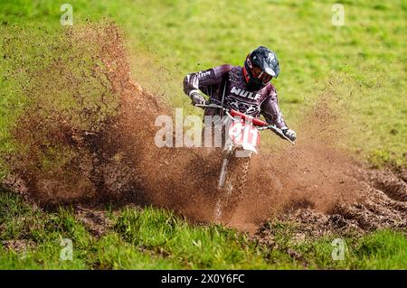 Action from the MotoX 3 Counties Spring Vintage Scramble at Hill End in Worcestershire. Picture date: Sunday April 14, 2024. Stock Photo