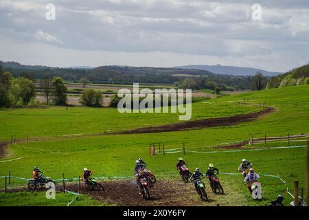 Action from the MotoX 3 Counties Spring Vintage Scramble at Hill End in Worcestershire. Picture date: Sunday April 14, 2024. Stock Photo