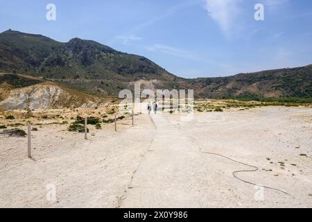 Nisyros, Greece - May 10, 2023: Pathway to the Stefanos crater on Nisyros island. Greece Stock Photo