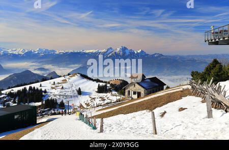 View of Mount Pilatus from the top of Mount Rigi, Swiss Alps. Switzerland, Europe. Stock Photo