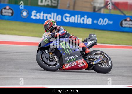 Austin, Usa . 14th Apr, 2024. Monster Energy Yamaha driver Fabio Quartararo (20) drives during the warm up ahead of the Red Bull Grand Prix of the Americas in Austin, Texas on April 14, 2024. (Photo by Stephanie Tacy/SIPA USA) Credit: Sipa USA/Alamy Live News Stock Photo