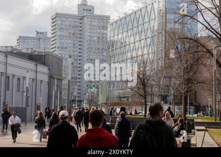 Moscow, Russia. 14th of April, 2024. People walk along Novy Arbat Street in the center of Moscow, Russia Stock Photo
