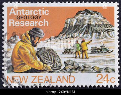 Cancelled postage stamp printed by New Zealand, that shows Geology,  Antarctic Research, circa 1984. Stock Photo