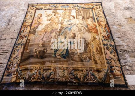 Achilles discovered among the daughters of Lycomedes. Tapestries designed by Rubens Parador  Fuenterrabia, Castle of Charles V, Stock Photo