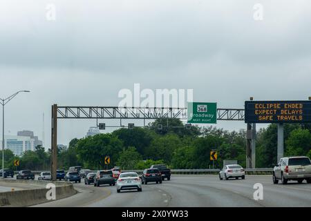 San Antonio, Texas - April 8, 2024: Eclipse Ended sign on the highway in the day of the solar eclipse in San Antonio, Texas Stock Photo