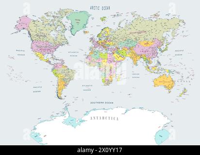 Political world map light colors Contains information licensed under the Open Government License Canada Stock Vector