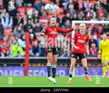 Leigh, UK. 14th Apr, 2024. Katie Zelem of Manchester United Women heads the ball, during the Adobe Women's FA Cup Semi-Final match Manchester United Women vs Chelsea FC Women at Leigh Sports Village, Leigh, United Kingdom, 14th April 2024 (Photo by Cody Froggatt/News Images) in Leigh, United Kingdom on 4/14/2024. (Photo by Cody Froggatt/News Images/Sipa USA) Credit: Sipa USA/Alamy Live News Stock Photo