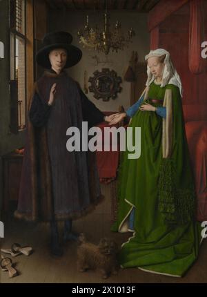 In the Arnolfini Portrait (1434), Jan van Eyck uses an image reflected in a mirror in a manner similar to Velázquez in Las Meninas.[15] Stock Photo