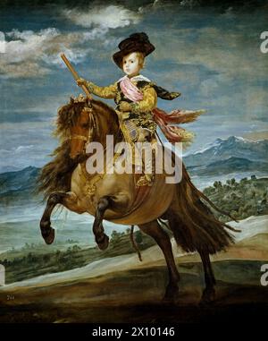 The Equestrian Portrait of Prince Balthasar Charles is a portrait of Balthasar Charles, Prince of Asturias on horseback, painted in 1634–35 by Diego Velázquez. It is now in the Prado. Stock Photo