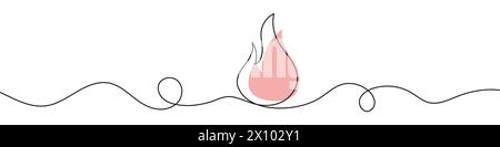 Continuous editable drawing of fire icon. Flame symbol in one line style. Stock Vector