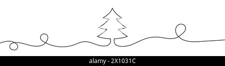 Continuous editable drawing of Christmas tree icon. Christmas tree symbol in one line style. Stock Vector