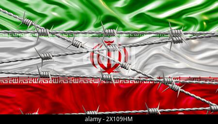 Iranian flag and barbed wire Stock Photo