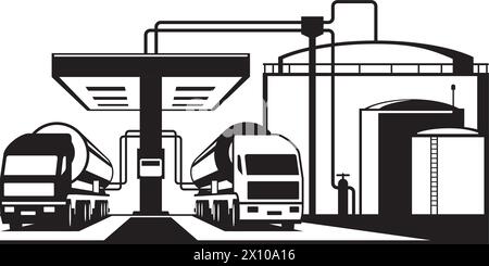 Loading oil tank trucks at petroleum terminal – vector illustration Stock Vector