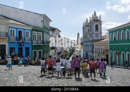 Salvador, Bahia, Brazil - July 06, 2019: Tourists are seen strolling through the streets of Pelourinho, the historic center of the city of Salvador, B Stock Photo