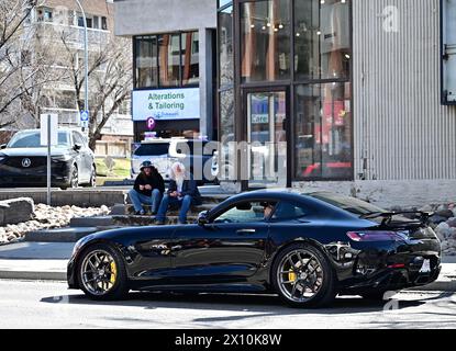 Mercedes AMG GT coupe car captured on 17 Ave SW in Calgary, AB, Canada, April 2024 Stock Photo