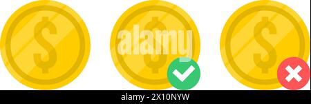 Money icon. Coin icon. Gold coin icon set. Gold coin with dollar sign. Stock Vector