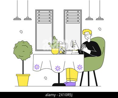 Man sitting in cafe vector linear Stock Vector