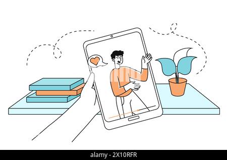 Video at tablet vector linear Stock Vector