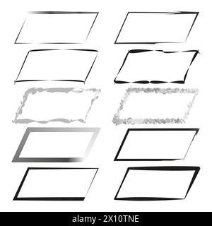Assorted frames set. Hand-drawn borders collection. Decorative rectangle shapes. Vector illustration. EPS 10. Stock Vector