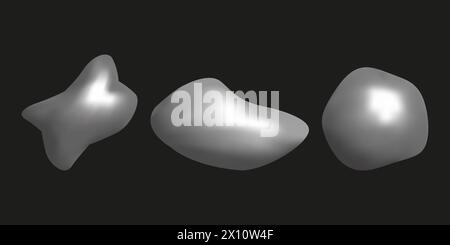 3D shapes in Y2k style metal element. Liquid shapes dark background. Set for banner poster design web design. Vector illustration. Stock Vector