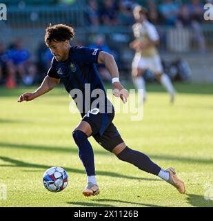 Cary, North Carolina, USA. 14th Apr, 2024. North Carolina FC midfielder JADEN SERVANIA sprints towards the net. North Carolina FC hosted Birmingham Legion FC at WakeMed Soccer Park in Cary, North Carolina. (Credit Image: © Patrick Magoon/ZUMA Press Wire) EDITORIAL USAGE ONLY! Not for Commercial USAGE! Stock Photo