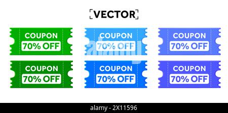 Set of 3d special promotional vector coupons in different colors. Coupon set, minimal discount coupon, gift voucher, coupon book. Voucher card isolated on white background. 3d vector illustration. Vector illustration Stock Vector