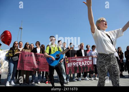 Odessa, Ukraine. 14th Apr, 2024. A protester shout slogans during the rally on Langeron beach. A rally “Don't be silent captivity kills” was held on Lanzheron beach, the essence of which was to draw the attention of the public and authorities to prisoners who are in the Russian Federation. (Photo by Viacheslav Onyshchenko/SOPA Images/Sipa USA) Credit: Sipa USA/Alamy Live News Stock Photo