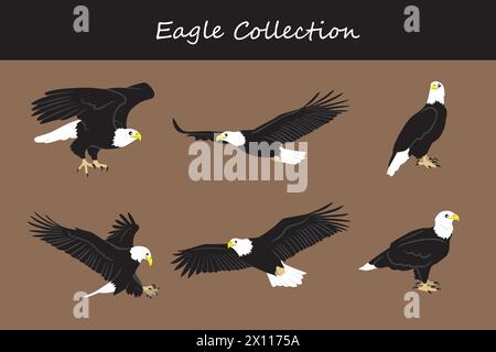 eagle collection. Vector illustration. Isolated on white background. Stock Vector