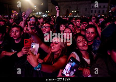 Bogota, Colombia. 12th Apr, 2024. Fans take part during the Paz Rock concert in Bogota, Colombia on April 12, 2024. Photo by: Cristian Bayona/Long Visual Press Credit: Long Visual Press/Alamy Live News Stock Photo