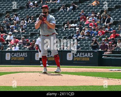 Chicago, United States. 14th Apr, 2024. Pitcher for the Cincinnati Reds, #51, Graham Ashcraft throwing a pitch in Sunday's Major League Baseball game where the Cincinnati Reds are playing against the Chicago White Sox at Guaranteed Rate Field in Chicago, Illinois, United States on April 14, 2024. The Cincinnati Reds swept the Chicago White Sox for all three games of the series, they won Sunday's game with a score of 11-4. Credit: SOPA Images Limited/Alamy Live News Stock Photo