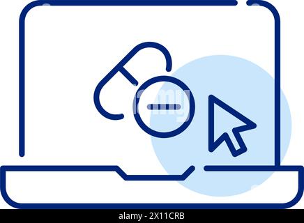 Vector icon featuring pills and tablets and a laptop, easy access to medications online. Pixel perfect vector icon Stock Vector
