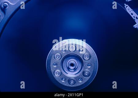 hard disk drive without the top protective cover. abstract electronics background. Stock Photo