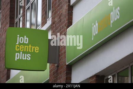 File photo dated 17/02/16 of a Job Centre Plus. Universal Credit (UC) will need to change to meet the growing challenges of an older and sicker population, according to a think tank. The number of benefit claimants who are out of work because of ill health has almost doubled since UC was first introduced, to reach 2.3 million, the Resolution Foundation said. Both the benefit system and the country have changed significantly since the introduction of UC in 2013, according to the report. Issue date: Monday April 15, 2024. Stock Photo