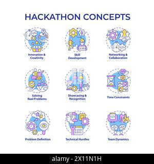 Hackathon multi color concept icons Stock Vector