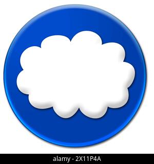 White cloud icon illustration on a blue glassy button isolated over white background Stock Vector